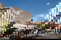 Facing the Palacio Real. Nice day, really sharp lines on the building, but alas, a bad angle, the colors are off on the other buildings. But the sky was actually that blue.