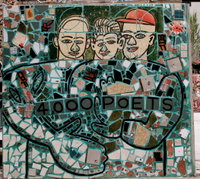 Since the 60's Philadelphia artist and '95 Pew Fellow Isaiah Zagar has been covering the buildings and sidestreets of South Street, Philadelphia, with tiles, bottles, bike tire rims, anything really. More on Zagar and his work, <a href="http://www.isaiahzagar.org/">his personal site</a> and <a href="http://www.pewarts.org/95/Zagar/">his Pew Fellow page</a>.