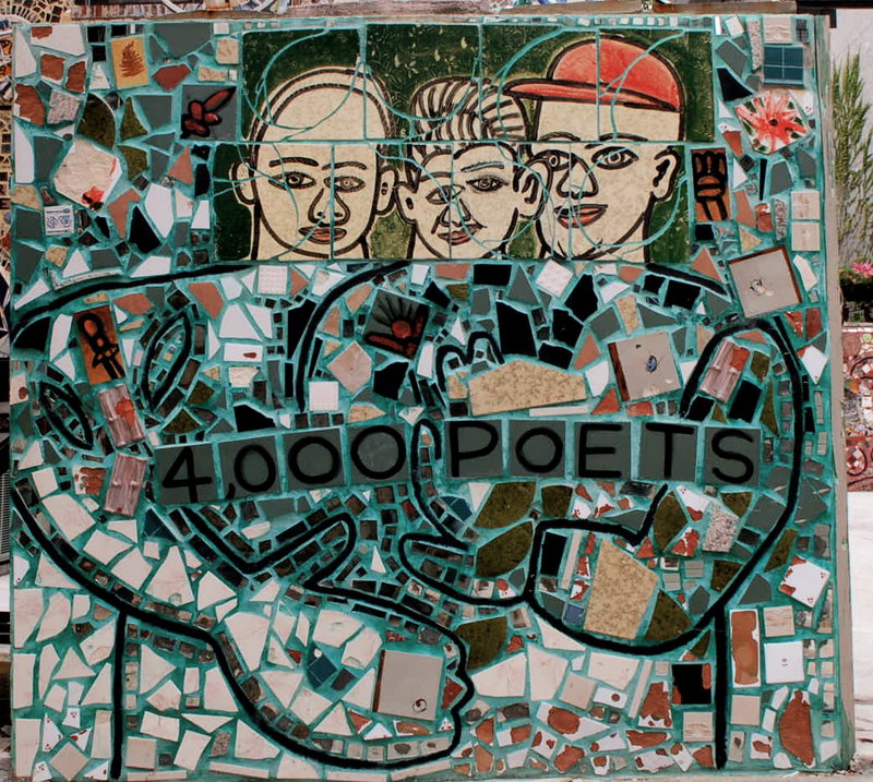 Since the 60's Philadelphia artist and '95 Pew Fellow Isaiah Zagar has been covering the buildings and sidestreets of South Street, Philadelphia, with tiles, bottles, bike tire rims, anything really. More on Zagar and his work, <a href="http://www.isaiahzagar.org/">his personal site</a> and <a href="http://www.pewarts.org/95/Zagar/">his Pew Fellow page</a>.