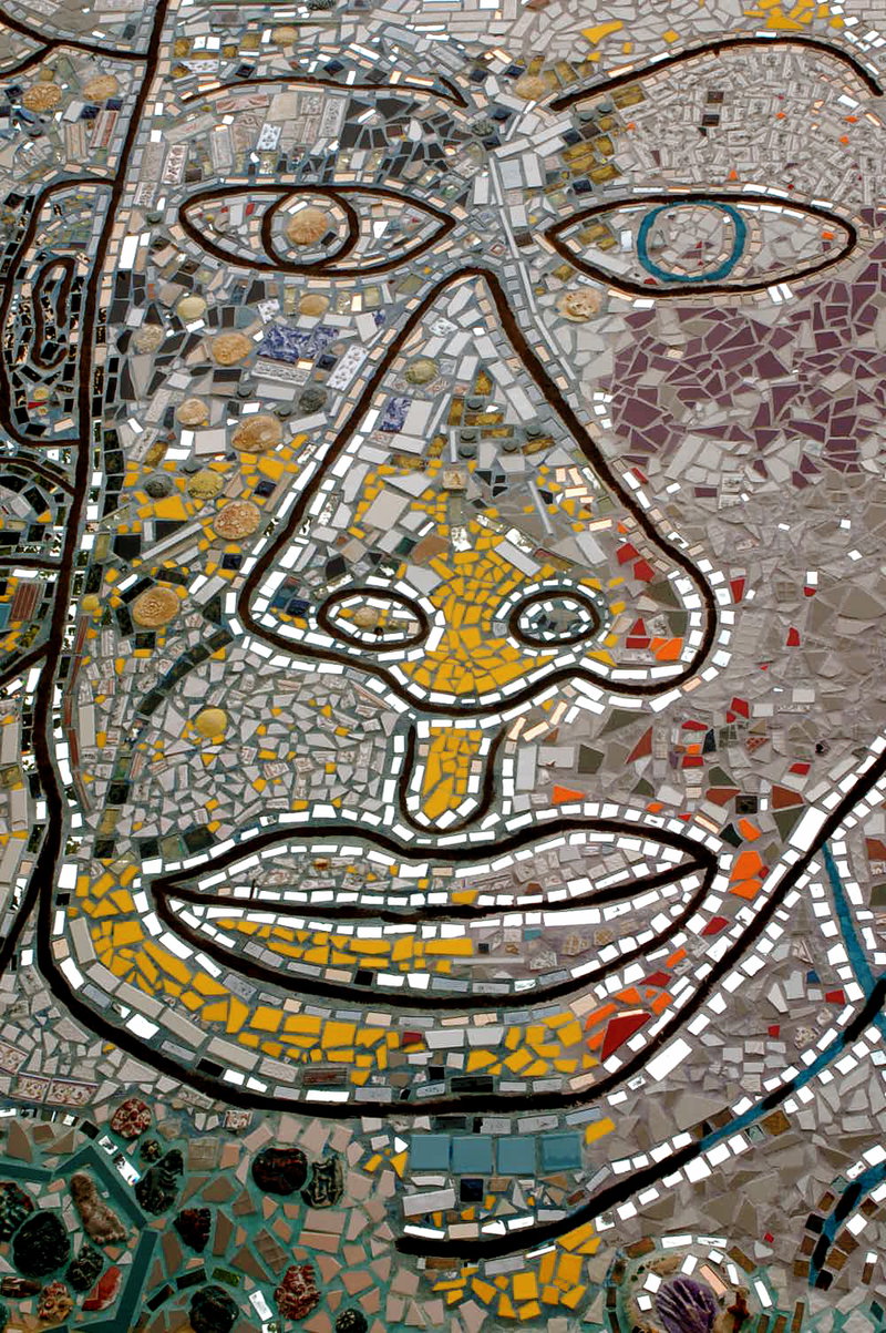 Since the 60's Philadelphia artist and '95 Pew Fellow Isaiah Zagar has been covering the buildings and sidestreets of South Street, Philadelphia, with tiles, bottles, bike tire rims, anything really. More on Zagar and his work, <a href="http://www.isaiahzagar.org/">his personal site</a> and <a href="http://www.pewarts.org/95/Zagar/">his Pew Fellow page</a>.