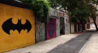 Since the 60's Philadelphia artist and '95 Pew Fellow Isaiah Zagar has been covering the buildings and sidestreets of South Street, Philadelphia, with tiles, bottles, bike tire rims, anything really. More on Zagar and his work, <a href="http://www.isaiahzagar.org/">his personal site</a> and <a href="http://www.pewarts.org/95/Zagar/">his Pew Fellow page</a>.