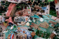 Since the 60's Philadelphia artist and '95 Pew Fellow Isaiah Zagar has been covering the buildings and sidestreets of South Street, Philadelphia, with tiles, bottles, bike tire rims, anything really. More on Zagar and his work, <a href="http://www.isaiahzagar.org/">his personal site</a> and <a href="http://www.pewarts.org/95/Zagar/">his Pew Fellow page</a>.