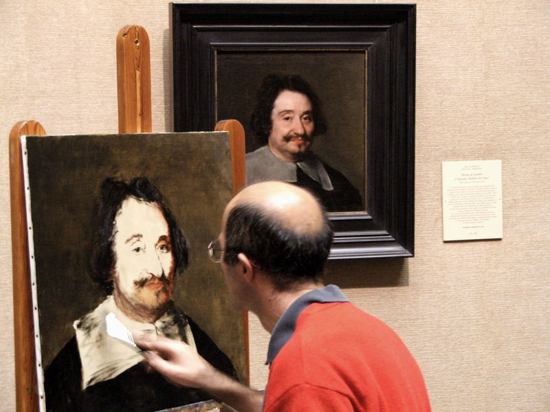 This man was doing this copy entirely by hand. The original is a Velazquez I believe, but I don't know the name. The Barber, possibly?