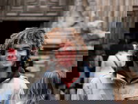 All giggly and such, in front of the cathedral of Ávila